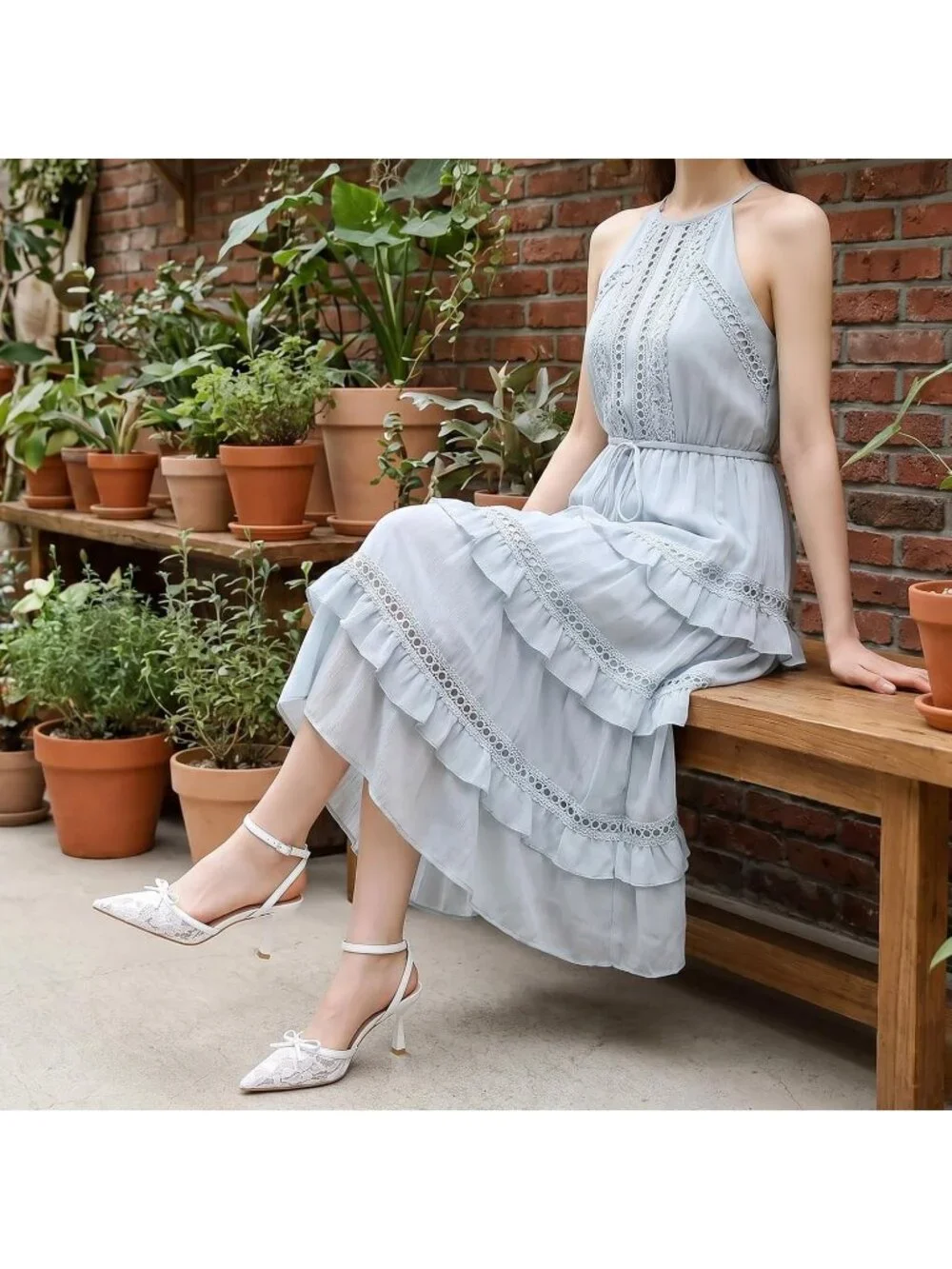 Women's White Bow Lace Elegant Closed Pointed Toe Strappy Stiletto Pumps Shoes